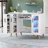 Tavolo per Onicotecnica,Tavolino Professionale per Unghie in Legno con 2 Armadietti Verticali Estraibili,Mobiletto a 3 Ripiani di Grande Capacità,Luci LED Regolabili per Salone di Bellezza,108*45*76cm