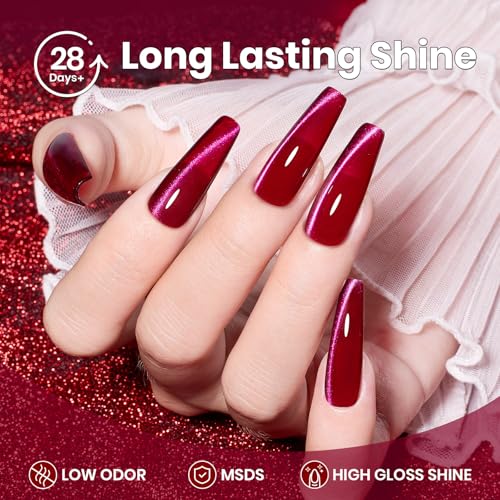 Image of Beetles Pink Cat Eye Gel Nail Polish - 15ML Gel Polish Glitter Pink Cat Eye Magnetic Soak Off UV Cherry Shimmer Nail Art Design Manicure Gift for Women
