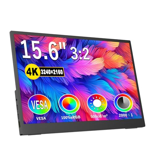 Image of IBW 4K Portable Monitor 15.6 inch 3240x2160 UHD USB-C HDMI Laptop Monitor, 100% Adobe RGB IPS Computer Gaming Display HDR Travel Monitor w /Speakers & Kickstand for Laptop Xbox PS5 Switch PC Phone