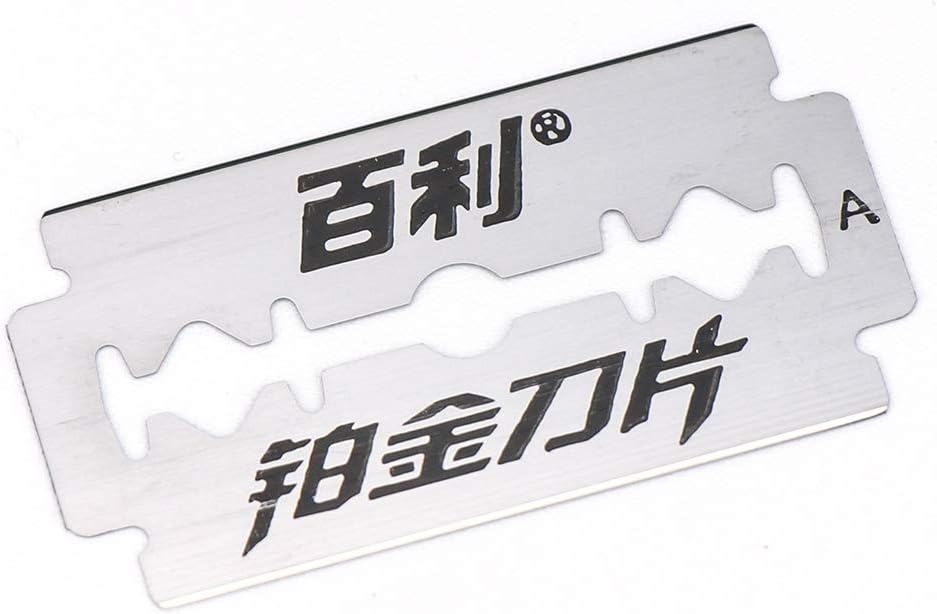 Close-up of a single BAILI Platinum Double Edge Safety Razor Blade