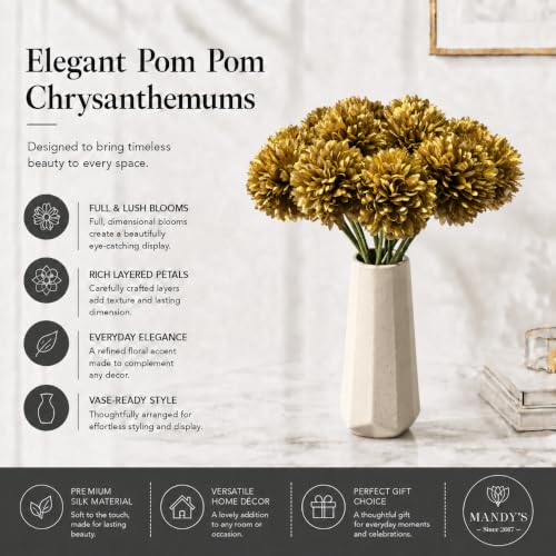 Image of Mandy's 12pcs Artificial Gold Ball Chrysanthemum Flowers