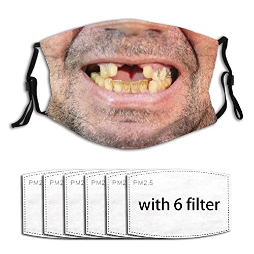 Oleege Breathable Safety Face Masks Toothless Man Laughing With Yellowed Teeth Mouth Shield Fashion Facial Reusable Washable 5 Layer Face Covering Ideal For Home, Outdoor And Office, White, One Size #TOP1