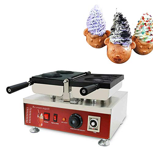 Commercial Ice Cream Cone Waffle Maker Machine 2PCS Nonstick Crispy Machine Stainless Steel Bear Shape Ice Cream Shell waffle Iron Baker Machine for Waffles 110V Household Waffle Cone Maker 1560W