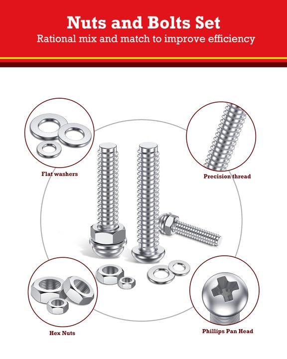 YOOPIN 680PCS Nuts and Bolts Set, M3/M4/M5 Phillips Round Head Screws Nuts and Washers - Image 3