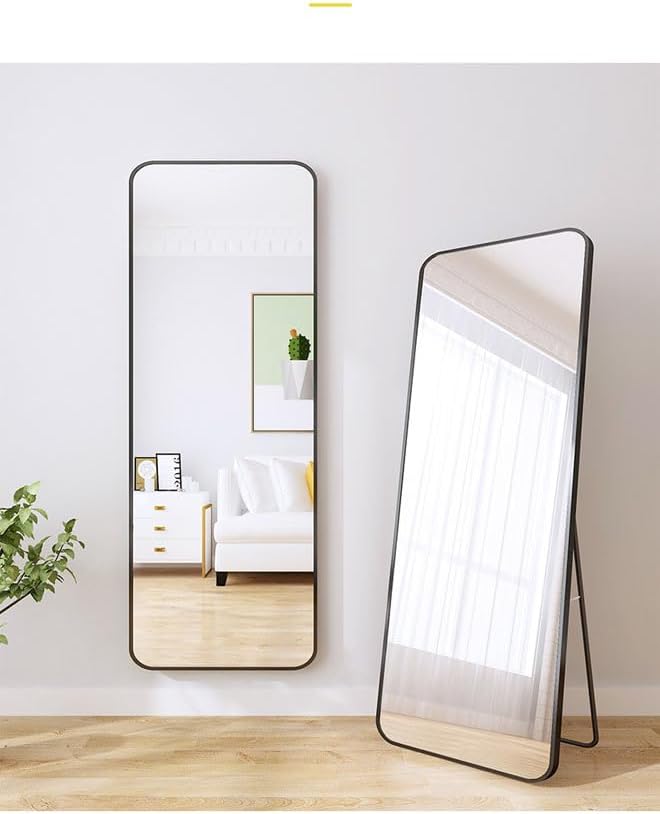Full Length Standing Dressing Mirror (Black, 80 X 180), Floor Mirror with Aluminum Alloy Frame,Full Body Mirror with Stand for Living Room & Bedroom