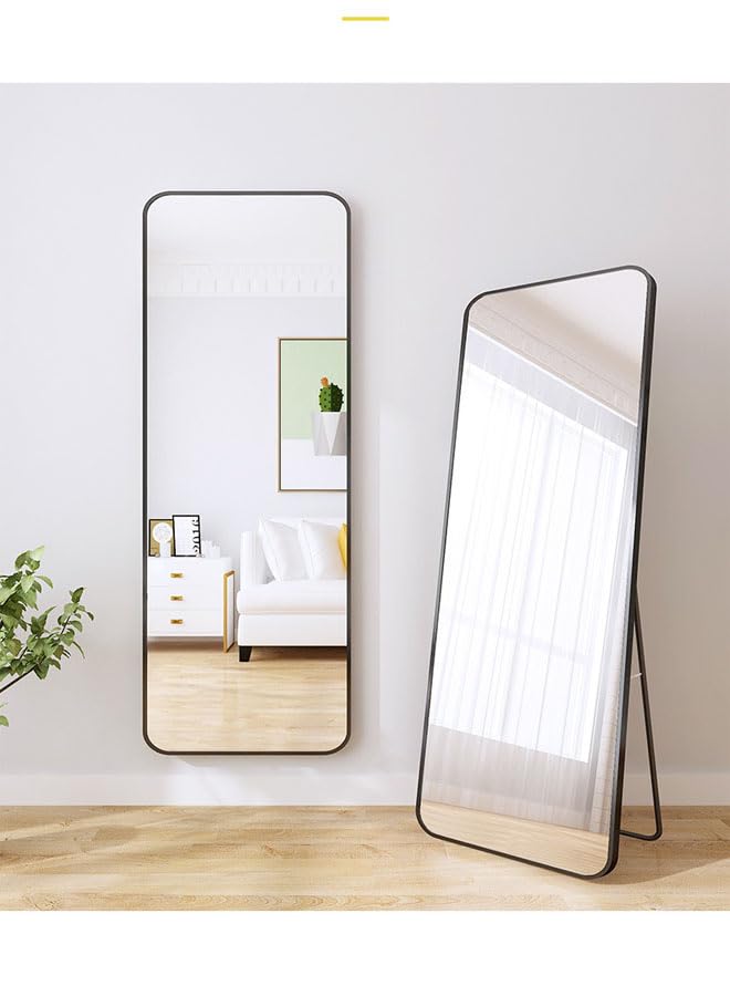 Full Length Standing Dressing Mirror (Black, 80 X 180), Floor Mirror with Aluminum Alloy Frame,Full Body Mirror with Stand for Living Room & Bedroom