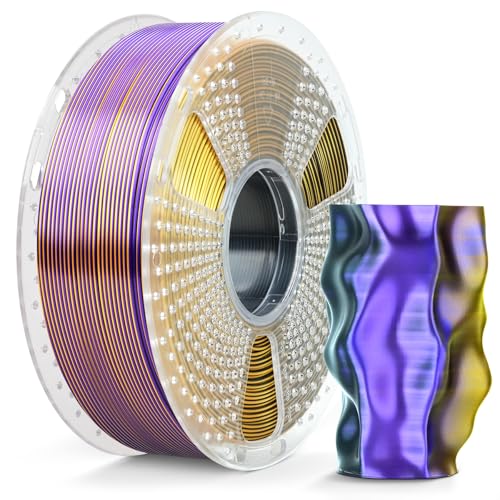 Image of SUNLU Silk Triple Color Pla Filament, Silk PLA 3D Printer Filament 1.75mm, Shiny Silk Texture, Dimensional Accuracy + /- 0.02mm, 1KG Spool (2.2 lbs), PLA Silk Triple Color (Black Gold Purple)