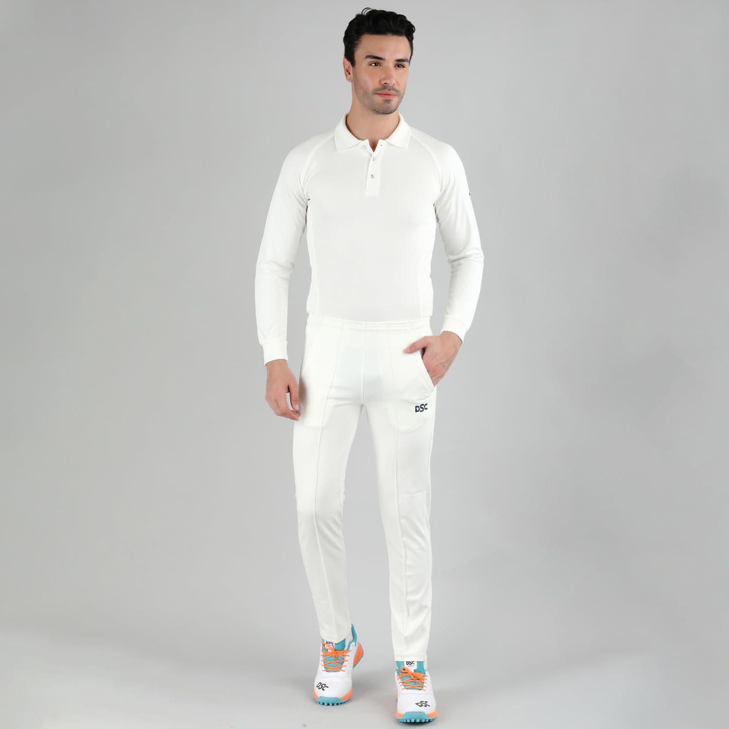 DSC Men's Passion Full Sleeve Polyester Cricket T-Shirt (Size 28, White/Navy) - Image 6 thumbnail