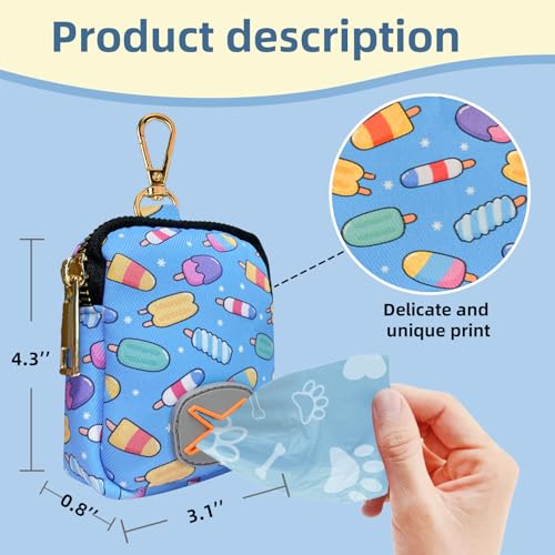 Image of Soft Poop Bag Holder for Leashes - Stylish Fashion Print Dog Waste Bag Carrier,IceCream,Medium