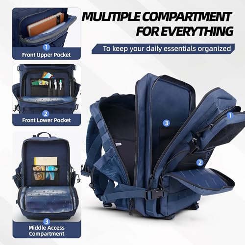 Image of gracedon Tactical Backpack - Military Molle Bag 3 Days Pack for men and Women Large Assault Rucksack 45L (Navy)