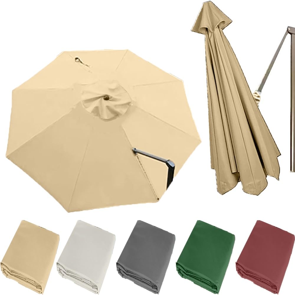 Fjqfhh Khaki Garden Parasol, Waterproof Replacement Canopy For Offset Patio Umbrella 8Ribs(Khaki)