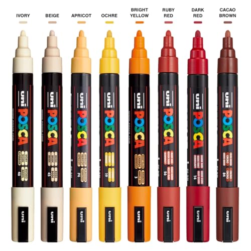 Image of Posca PC-5M Marker | 1.8-2.5 mm Bullet Shaped Tip (Warm Tone, Pack of 8)
