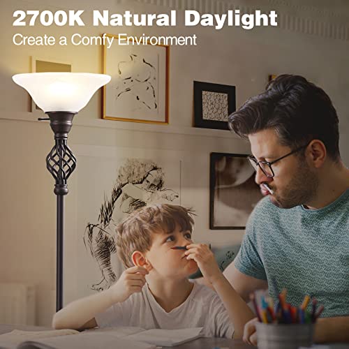 Rayinight Modern Torchiere Floor Lamp With White Swirl Glass Shade, Standing Lamp, 72-Inch Tall Pole Light For Living Room Bed Room,Bulb Included #TOP5