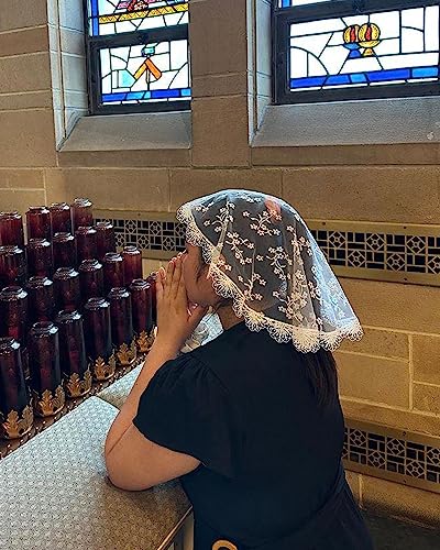 Mantveil Traditional Princess Style Flocking Flower Lace Mantilla Chapel Veil for Catholic Church Women Latin Mass Head Covering