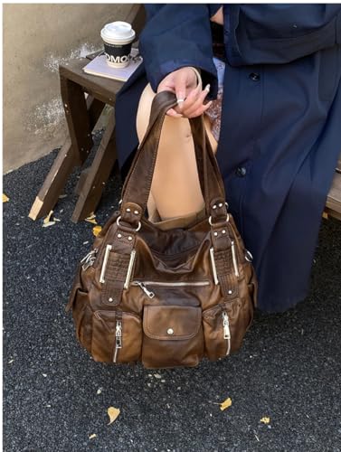 Image of Worldlyda Crossbody Bags for Women Large Tote Soft Leather Purses Washed Y2K Hobo Vintage Handbag Shoulder City Bag