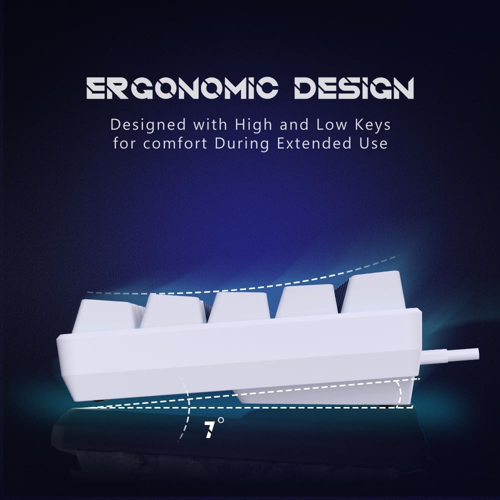 abucow 68-Key Mechanical Keyboard with Blue Backlight 60% Gaming Keyboard - Red Switches for a Premium Typing and Gaming Experience on PC and Mac (White-Dark blue)