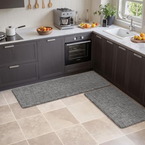 Collive Kitchen Mats for Floor 2PCS, Cushioned Anti Fatigue Mat Waterproof Kitchens Sink Rug Non Slip, Modern Comfort Standing Mat for Desk, Bar, Home Decor, 17"x47"+17"x29", Dark Grey - image 8