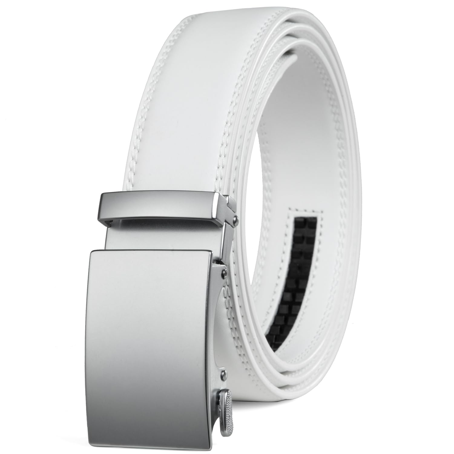 Founders & C Men's Ratchet Belt 1 3/8",Leather Dress Belt Adjustable with Click Sliding Buckle Trim to Exact Fit, White Belt, 28-42W