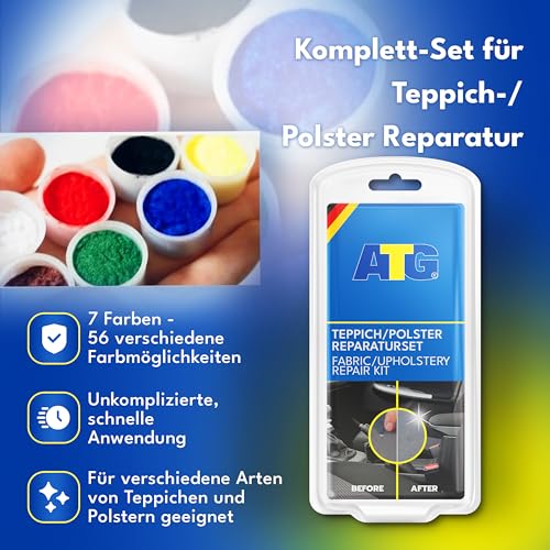 ATG® Brandloch Reparaturset Auto Stoff - Professionelle Reparatur für alle Polster & Teppiche - 13 TLG. Autositz Reparaturset - Schnell & einfach Autositz Flicken - Stoff Reparatur Set