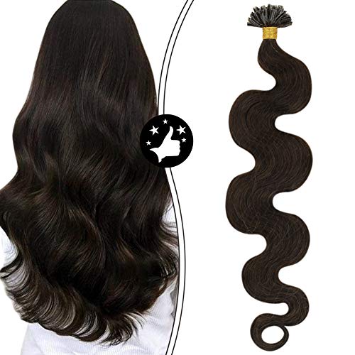 Moresoo U Tip Hair Extensions Human Hair Brown Hair Extensions 18 Inch Body Wavy Keratin Extensions Solid Color #2 Darkest Brown Pre Bonded Keratin Stick in Hair Extensions for Women 50G/50S