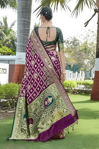 Image of Yashika Women's Banarasi Kanjivaram Silk Woven Saree | Animal Printed Patola Silk Saree for Women