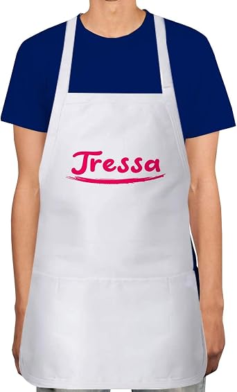 Makoroni - Tressa Name Apron Adjustable Kitchen Chef Apron with 2 Pockets Cooking Baking, DesR94