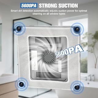 Robot de nettoyage de vitres – Aspiration 5600 Pa et pulvérisateur d'eau à 2 buses, système de protection à 10 étapes, planification intelligente du chemin, 3 modes de nettoyage, système antidérapant