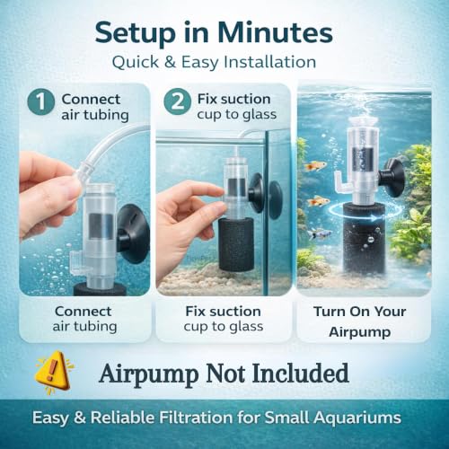 Image of LY-2832 Nano Sponge Aquarium Filter with Airstone for Small Fish Tank & Fish Bowl | Betta, Guppy, Shrimp & Fry Safe Bio Sponge Filter | Quiet Bubble Nano Tank Filter | Air Pump Not Included