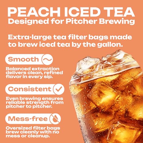 Image of Peach Iced Tea Bags Gallon | 10 Count Large Iced Tea Bags | Makes 10 Gallons | Juicy Crisp Peach Flavor | | Easy Brew Pitcher