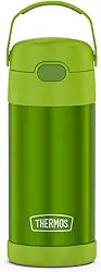 THERMOS FUNTAINER Garrafa de água com canudo - 340 g, limão - Garrafa de água infantil isolada a vácuo de aço inoxidável com tampa