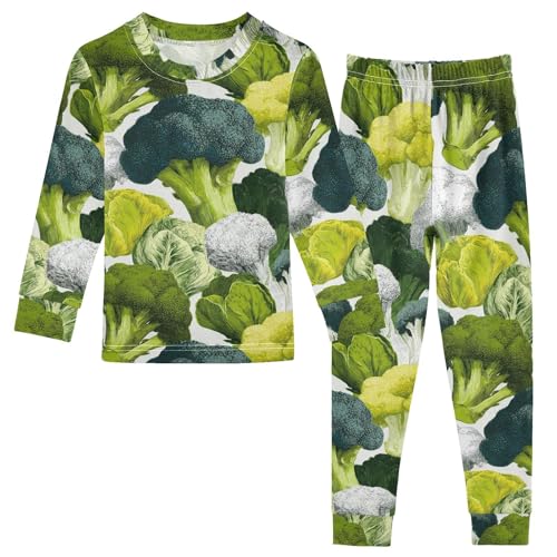Pajama Sets Long Sleeve Colorful Broccoli and Cauliflower Soft Comfy Sleepwear 2 Piece PJS 3-8T