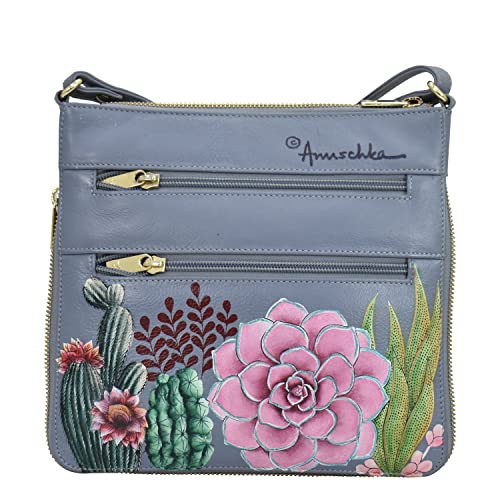 Anuschka Women’s Hand Painted Genuine Leather Expandable Travel Crossbody- Top Zip Entry, Multiple Pockets & Adjustable Strap2