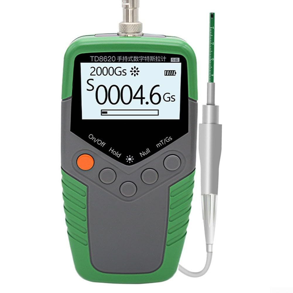 Teslámetro profesional TD8620 Digital Gaussmeter Rango de medición 0 hasta 2400 mT Sonda Hall 2 m Cable Pantalla LCD Auto Apagado Ligero para Análisis de densidad de Flujo Magnético Uso en Laboratorio