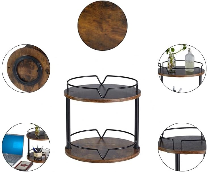 Organizer 2 Tier - Turntable Spice Rack for Table Top, Wooden Rotating Lazy Susan for Cabinet Pantry Kitchen Countertop Dining Table Cupboard Bathroom Vanity Storage