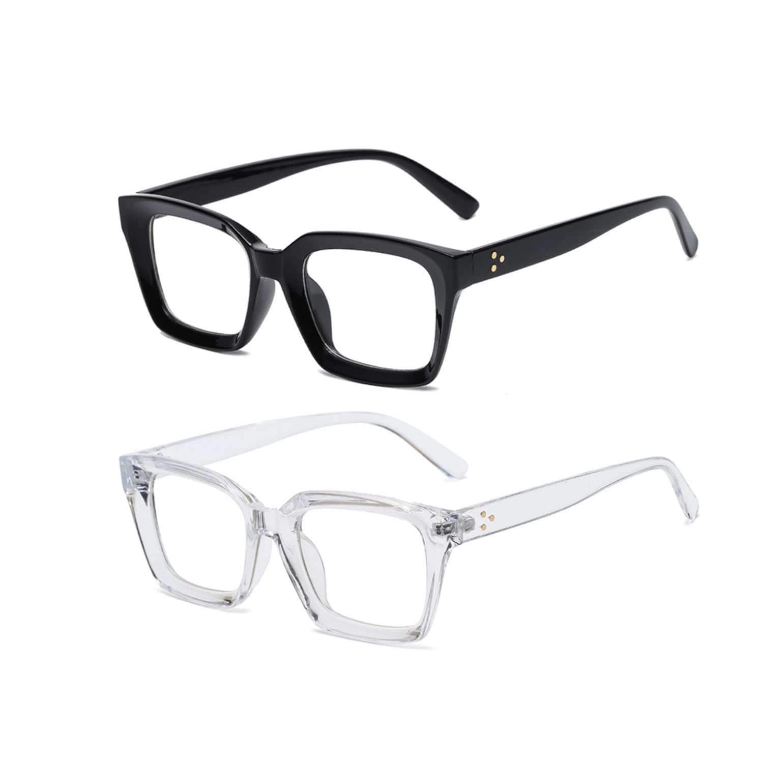 X spring Non prescription Eyeglasses, 2Pcs Classic Non-prescription Clear Lens Eyeglasses, Vintage Square Frame Fake Eyeglasses, Anti-Blue Full Frame Retro Simple Frame Glasses for Adults, Teenagers