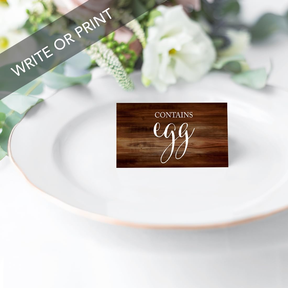Andaz Press Food Station Buffet Table Tent Place Cards, Rustic Wood Print, Kosher, Halal, Contains Egg, Contains Wheat, 20-Pack, for Anniversary, Catering
