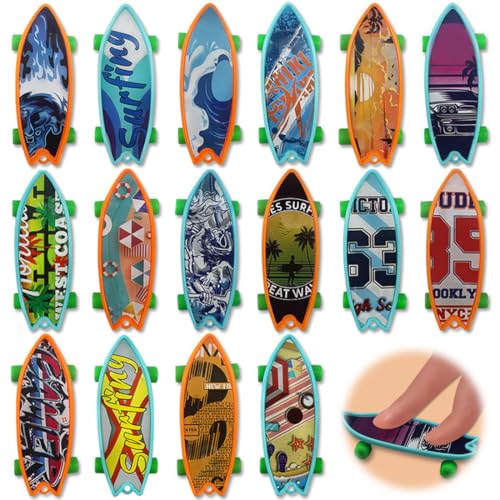 JEYORZY 16 Piezas Finger Skateboards, Mini Finger Skate Profesionales Mini Diapasón Monopatines para Dedos Fingerboards Juguete Skatepark Regalo Creativo de Juegos Deportivos Niños, Patrón Aleatorio