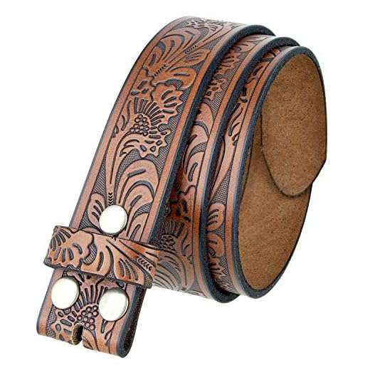 BS220 Western Floral Engraved Embossed Tooled Genuine Leather Belt Strap w/Snaps 1 1/2" Wide (Brown, 36)