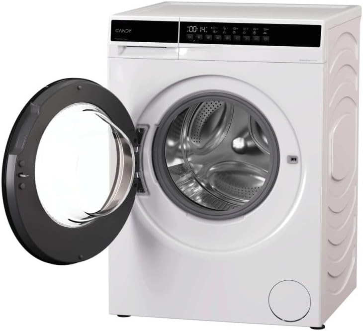 ດ້ານໜ້າ view of the CANDY EY 27SE7-S Slim Washing Machine with its door open, revealing the drum.