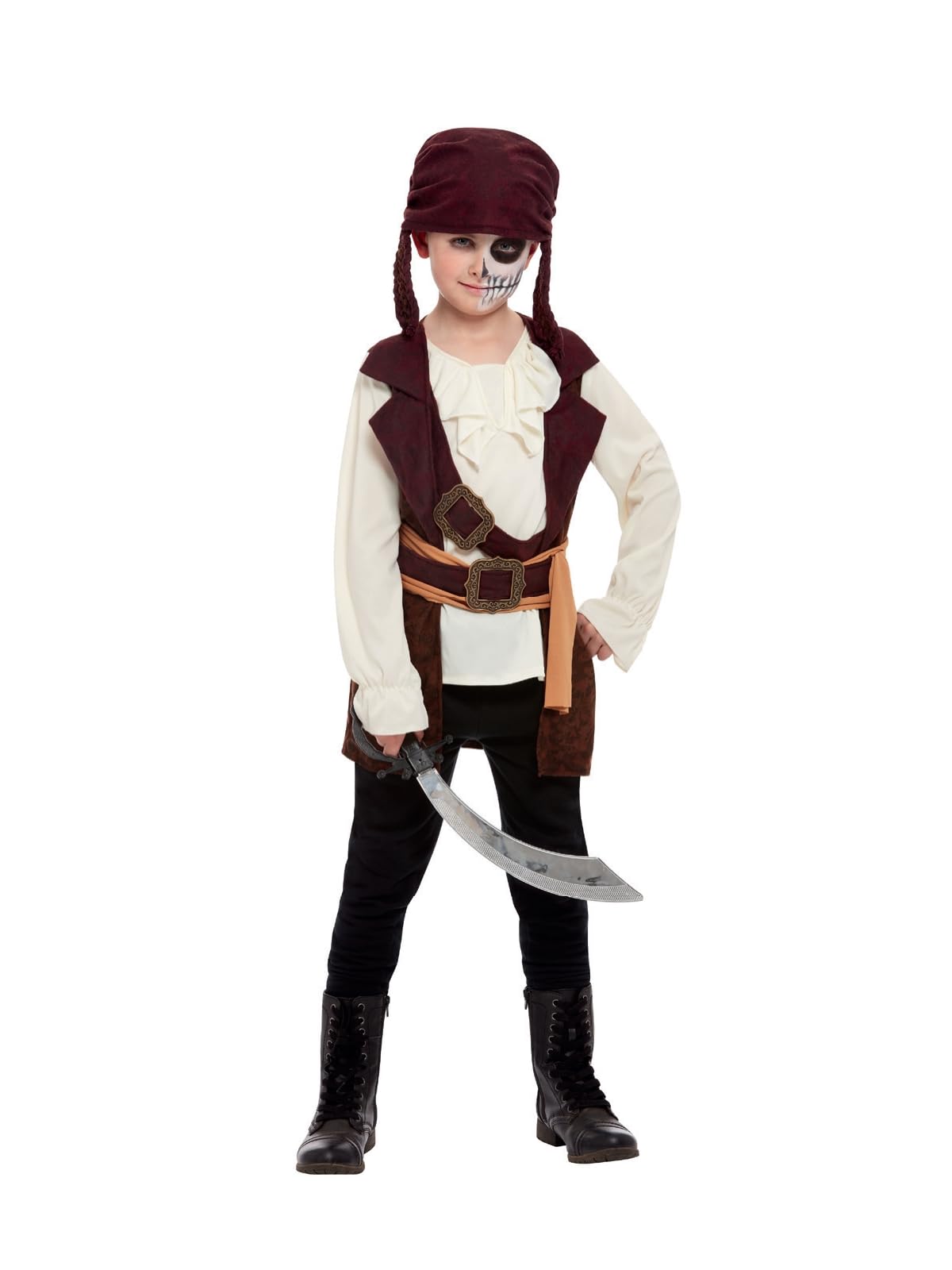 Smiffys Dark Spirit Pirate Costume, Brown Tunic & Hat, Halloween Child Fancy Dress, Pirate Dress Up Costumes