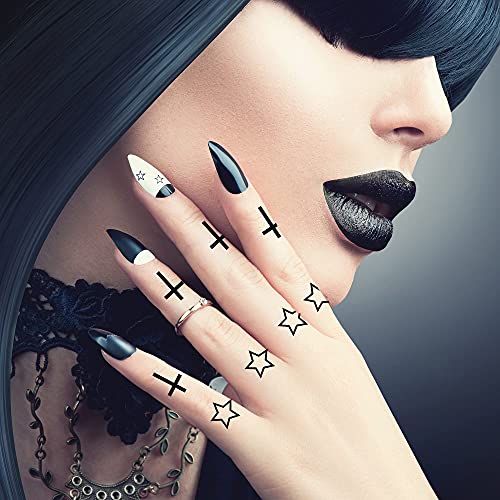 Tatodays Halloween Temporary Tattoos Fingers Crosses Stars Pentagon Gothic Vampire Women Men Adults Kids Body Art Makeup Festivals Parties Fancy Dress #TOP1
