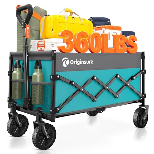 Originsure 110L Portable Foldable Wagon Cart, 360lbs Heavy Duty, Turquoise