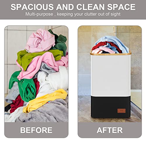X-Large Laundry Hamper With Lid – Dofasayi 110L Foldable Laundry Basket With Bamboo Handles, Freestanding Waterproof Dirty Clothes Hamper For Bathroom, Bedroom, Closet, Toys, Clothing, Black + White #TOP1