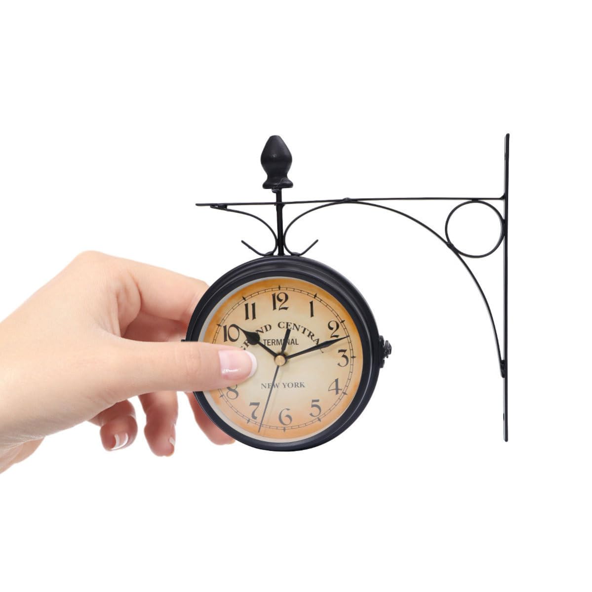 Reloj de Doble Cara de Hierro de Pared Negro Redondo