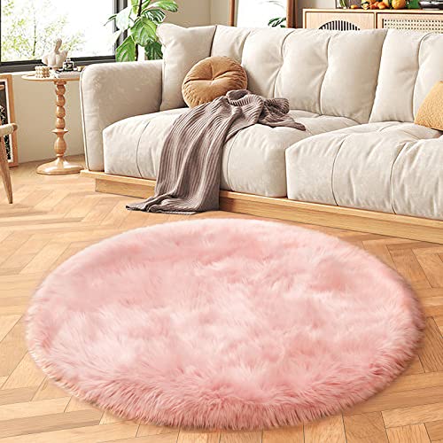 Serissa Ultra Soft Round Faux Sheepskin Fur Rug Pink Circle Fluffy Rug For Kids Room Round Shaggy Rugs For Nursery Room Plush Circular Carpet For Bedroom Living Room Decor, 3Ft Diameter(Pink) #TOP1