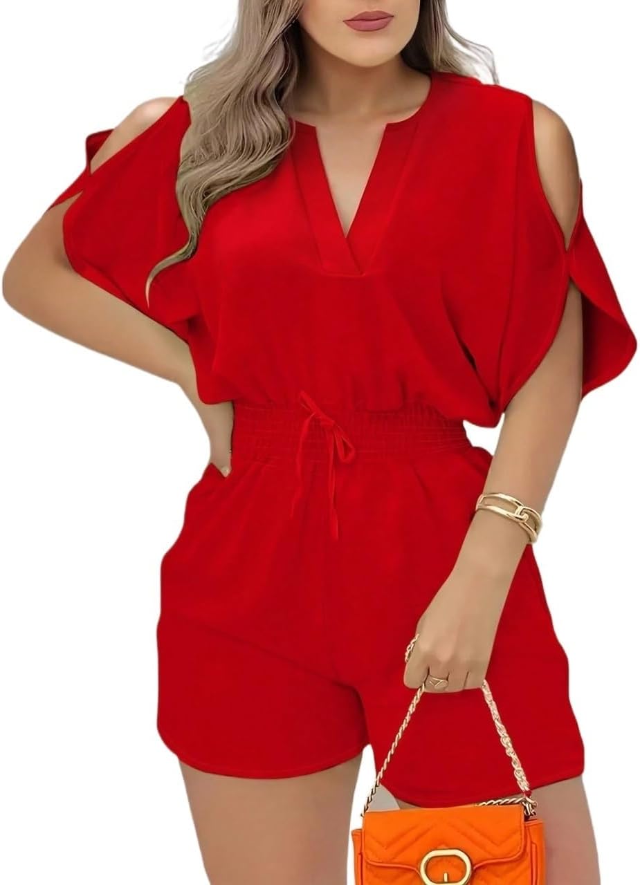 Rompers for Women Summer 2026 Elegant Tie-Up Sleeve Casual Jumpsuit