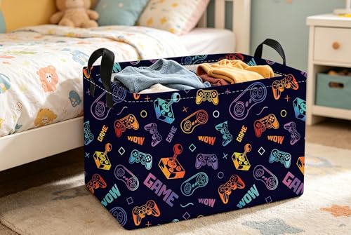 Image of Essme Rectangular Game Basket,Kids Storage Bins Organizer with Handles for Boys Room Decor, Gift Basket,Shelf Basket.(Color Game)