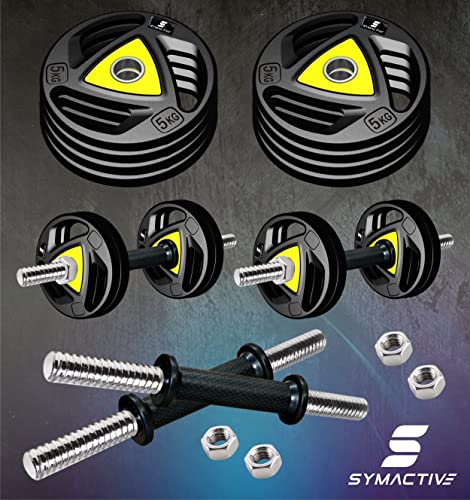 Image of Amazon Brand - Symactive Professional Metal Integrated Rubber Adjustable 40 Kg Dumbbells Fitness Kit For Full Body Workout (5X8 Kg Rubber Weight, 14'' Dumbbell Rods Pair & Nuts), Multicolor
