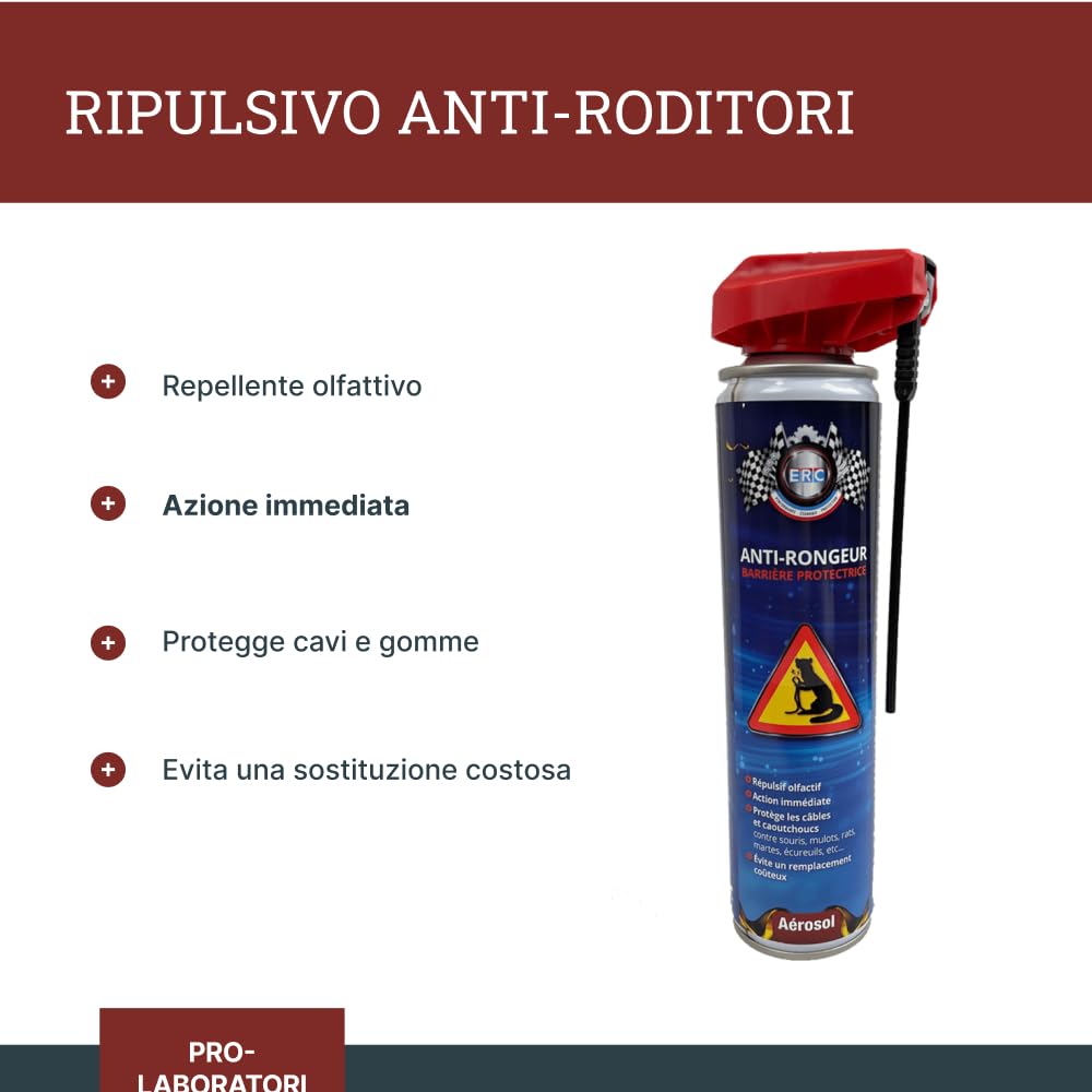 ERC - [Anti-roditore Repellente] | Repellente Olfattivo | Azione Immediata | Protegge Cavi e Gomma | Evita una Sostituzione Costosa | Aerosol 300ML