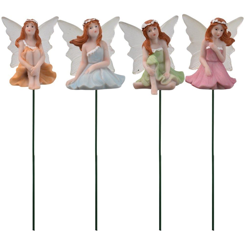 Sslvya 4 Pcs Miniature Fairy Figurines Potted Decoration Fairy Garden Accessories for Garden Courtyard Dollhouse